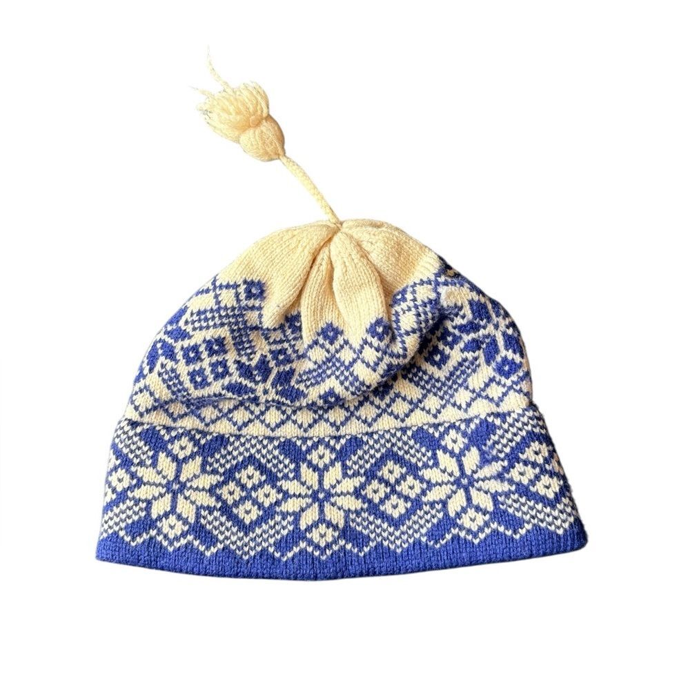 Vermont Originals 100 Percent Wool Hat Blue White Fair Isle One Size